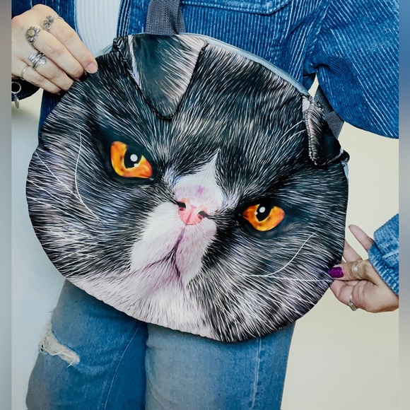 Angry Cat Tote Bag Adjustable Strap Shoulder Bag Grumpy Kitty Fashion Bag - Picture 5 of 5